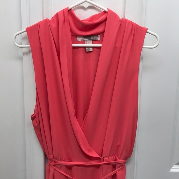 Chiffon High-Low Wrap Dress in Coral - Picture 2 of 8